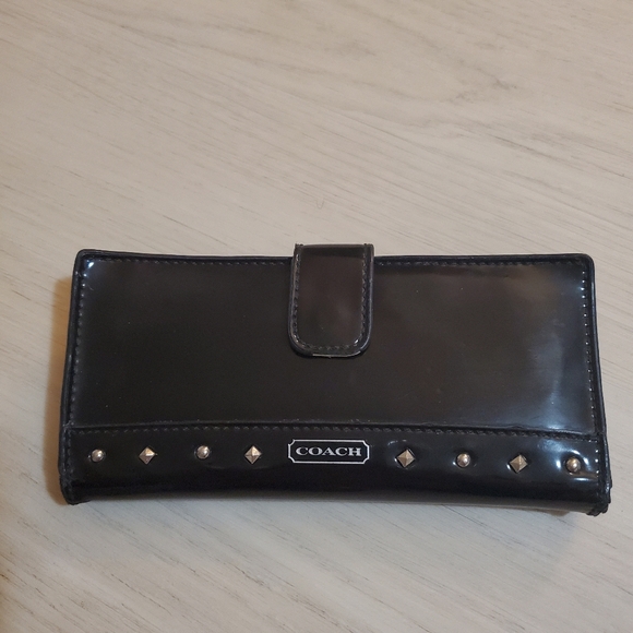 Coach Black Leather Wallet with Stud Details - Picture 1 of 7
